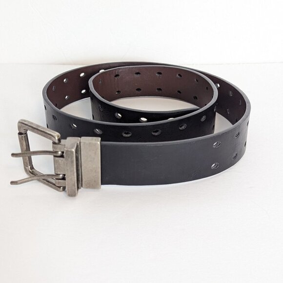 PGE Reversible Black Brown Belt  Accent Holes 2 Prong Silver Hardware Men’s - Picture 3 of 6